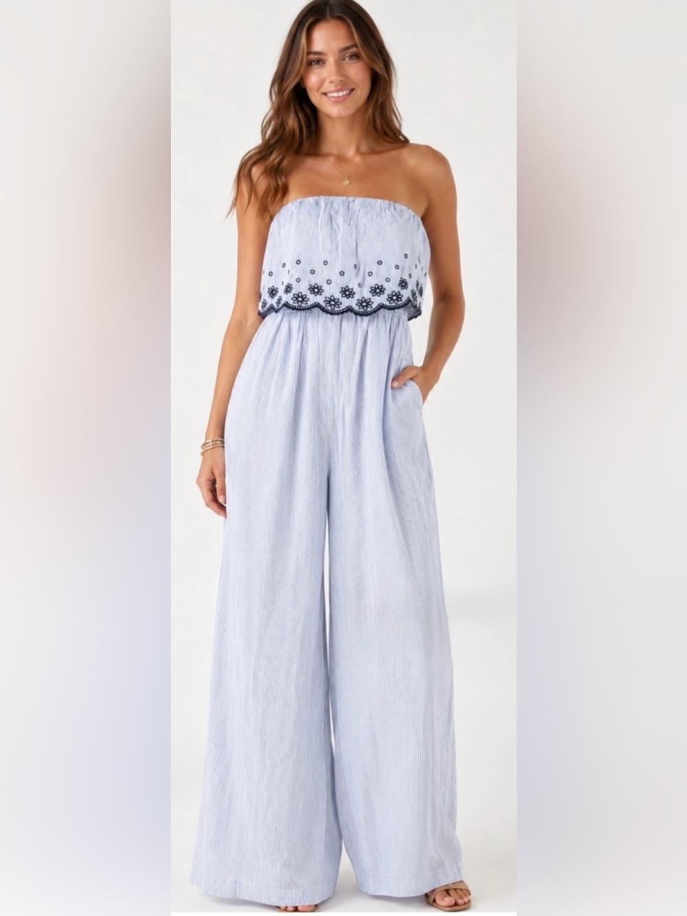 Jessica Simpson Strapless Wide-Leg Jumpsuit
